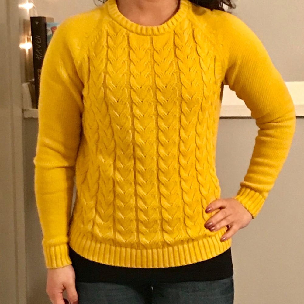 Lands End Drifter Mustard Cable Knit Sweater